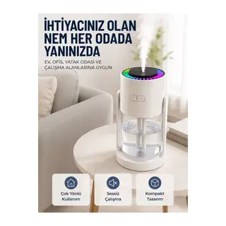Ultrasonik Hava Nemlendirici Renkli LED Işıklı Sessiz Oda Nemlendirme Cihazı