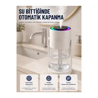 LED Işıklı Hava Nemlendirme Cihazı Şeffaf Su Hazneli Sessiz Masaüstü Nemlendirici