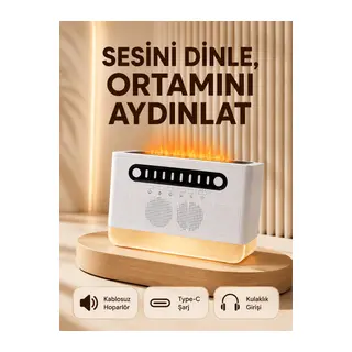 8 Çeşit Beyaz Gürültülü Kablosuz Hoparlör ve Renkli Alev Efektli Gece Lambası