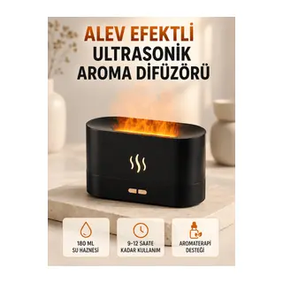 Ultrasonik Aromaterapi Difüzörü 180 ML Hazneli Dekoratif Alev Efektli Nemlendirici