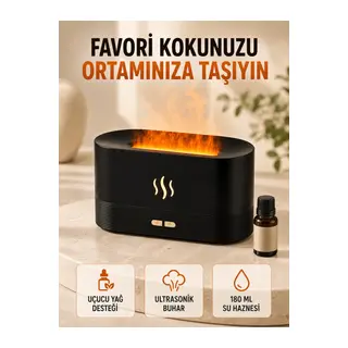Alev Efektli Aroma Difüzörü Uçucu Yağ Destekli USB Hava Nemlendirici