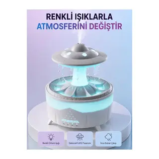 RGB Işıklı Yağmur Efektli Hava Nemlendirici 350 ML Sessiz Çalışma Uzaktan Kumanda