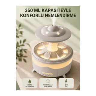 Dekoratif UFO Hava Nemlendirici Simüle Yağmur Damlalı Renkli Gece Işıklı 350 ML