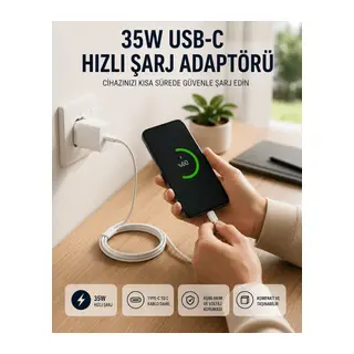Type-C to C Kablolu 35W Hızlı Şarj Başlığı Set