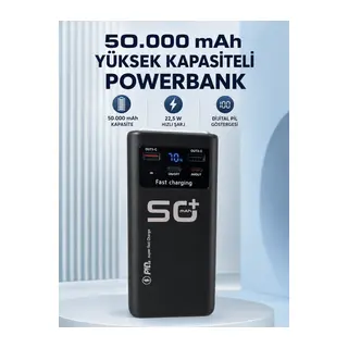 50.000 mAh Taşınabilir Powerbank 22,5 W Hızlı Şarj 4 Dahili Şarj Kablosu Dijital Ekran LED Aydınlatma ve Taşıma Sapı