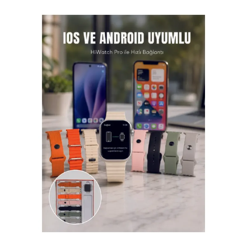 Akıllı Saat Bluetooth Arama Özellikli 7 Kordonlu Spor ve Günlük Kullanıma Uygun