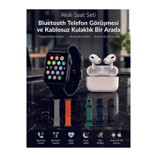 Bluetooth Telefon Görüşmeli Akıllı Saat Seti Kablosuz Bluetooth Kulaklık 7 Değiştirilebilir Kordon