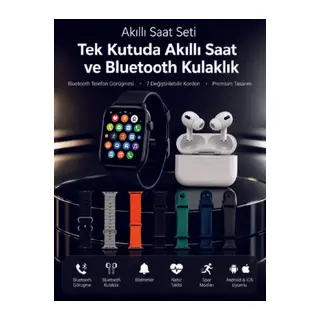 7 Kordonlu Akıllı Saat ve Bluetooth Kulaklık Seti Nabız Takibi, Bildirimler ve Spor Modları