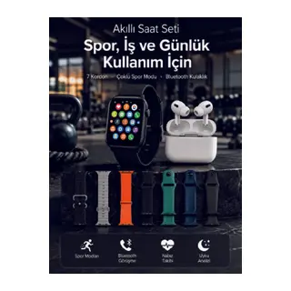 Akıllı Saat, Bluetooth Kulaklık ve 7 Farklı Kordon Tek Kutuda Günlük Kullanım ve Spor İçin