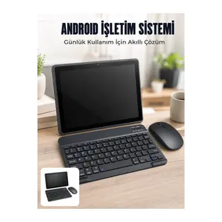 Android Tablet Bluetooth Klavye Mouse Seti SIM Kart Girişi Kablosuz Bağlantı ve Günlük Kullanıma Uygun