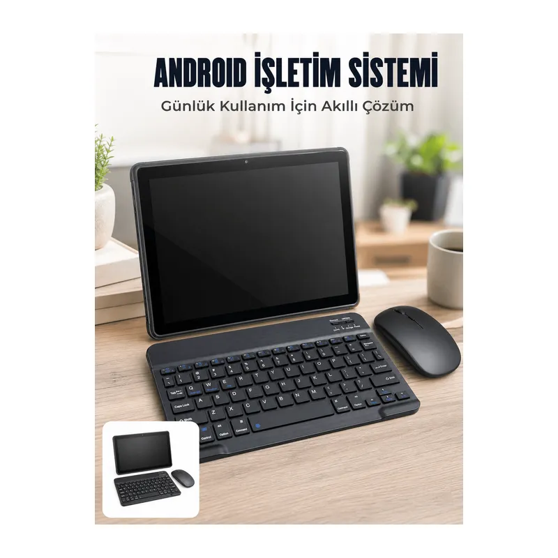 Android Tablet Bluetooth Klavye Mouse Seti SIM Kart Girişi Kablosuz Bağlantı ve Günlük Kullanıma Uygun