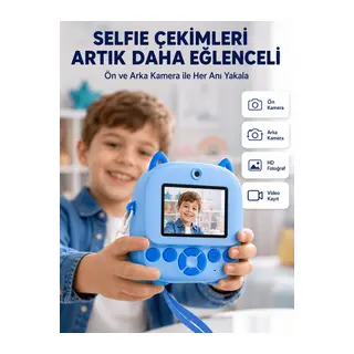 Selfie Özellikli Çocuk Fotoğraf Makinesi Mürekkepsiz Termal Baskı Teknolojisi