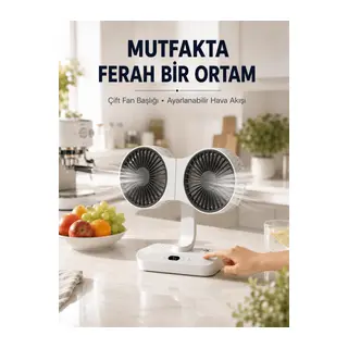 Ayarlanabilir Çift Fan Başlıklı Şarjlı Masa Vantilatörü