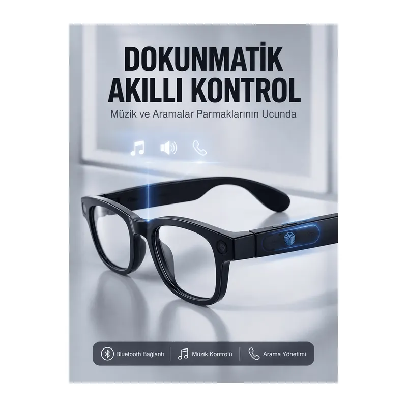 Siyah Akıllı Kamera Gözlüğü 8 MP Fotoğraf Video Çekimli AI Görüntü Tanıma Çoklu Dil Çeviri Bluetooth Wi-Fi Özellikli
