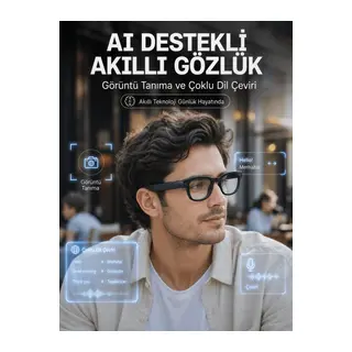Siyah 3 Lensli Akıllı Kamera Gözlüğü 8 MP Fotoğraf Video Çekim AI Görüntü Tanıma Bluetooth Dokunmatik Kontrollü