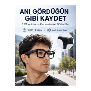3 Lensli Akıllı Kamera Gözlüğü AI Görüntü Tanıma Çoklu Dil Çeviri 32 GB Hafıza WiFi ve Hızlı Şarj Özellikli