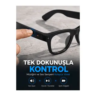 Siyah AI Destekli Akıllı Gözlük Dahili Kameralı Çoklu Dil Çeviri Bluetooth Müzik ve Arama Özellikli
