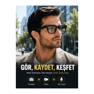 Siyah Bluetooth Akıllı Kamera Gözlüğü Fotoğraf Video Ses Kayıtlı AI Sesli Asistanlı Manyetik Şarjlı 3 Lensli