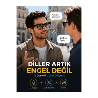 Siyah 3 Lensli Akıllı Kamera Gözlüğü Bluetooth Görüşme Müzik Kontrolü AI Çeviri Fotoğraf Video Kayıt Özellikli
