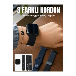 AMOLED Ekranlı Bluetooth Aramalı 3 Kordonlu Akıllı Saat
