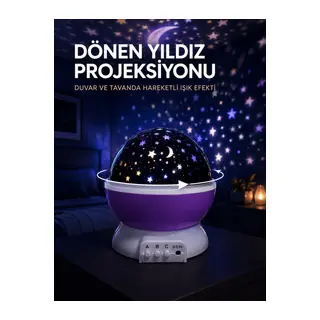 Yıldız Projeksiyon Lambası Döner Başlıklı Renkli Çocuk Odası Gece Işığı
