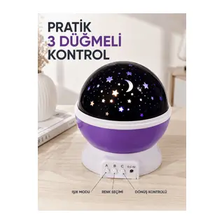 Dönen Yıldızlı Gece Lambası Renkli Gökyüzü Projeksiyon Işığı