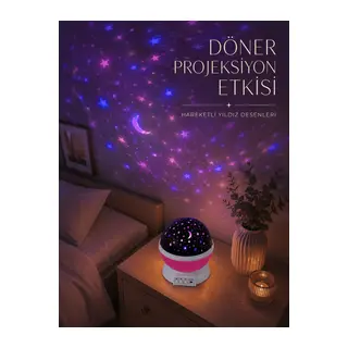 Döner Projeksiyon Lambası Renkli Yıldız ve Gökyüzü Efektli