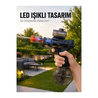 Şarjlı Otomatik Su Tabancası 8-12 Metre Menzilli LED Işıklı Büyük Su Hazneli