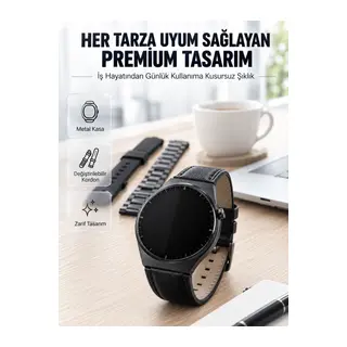 3 Kordonlu AMOLED Ekran Bluetooth Aramalı Akıllı Saat Metal, Deri ve Silikon Kordon Seti