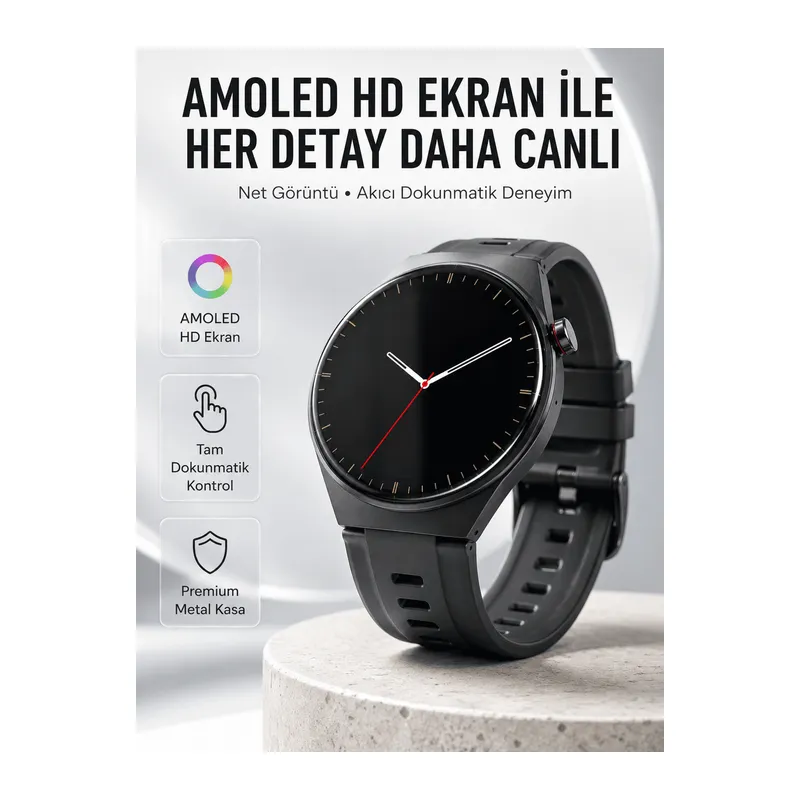 Yuvarlak Akıllı Saat Nabız Ölçer, SpO₂, Spor Modları ve Değiştirilebilir Kordon