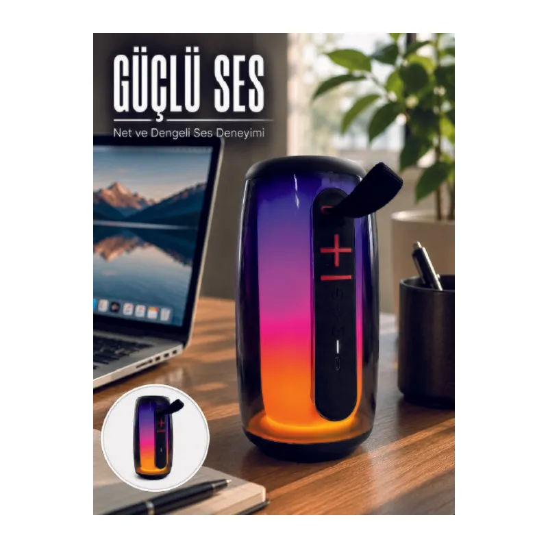 RGB Işıklı Bluetooth Hoparlör Güçlü Ses Type-C Şarjlı Taşınabilir Kablosuz Speaker