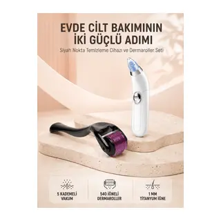 Dermaroller ve Vakumlu Siyah Nokta Temizleme Cihazı 2’li Cilt Bakım Seti