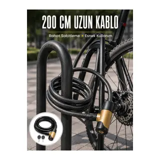 24 mm Kalın Çelik Halatlı Motosiklet ve Bisiklet Kilidi 200 cm Anahtarlı Güvenlik Kilidi