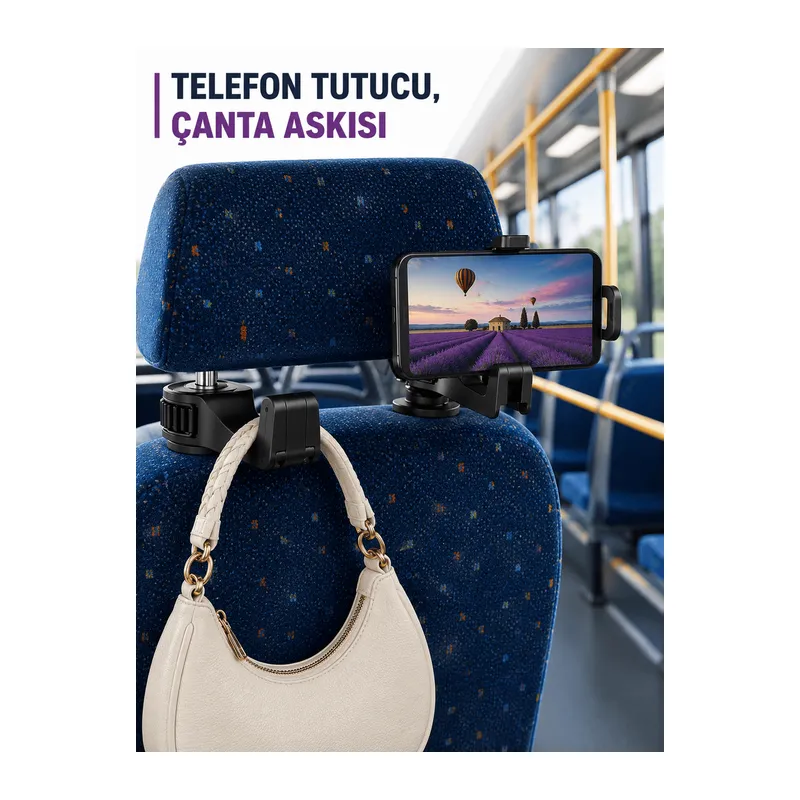 Araç İçi Telefon Sabitleyici ve Koltuk Arkası Çanta Askılığı