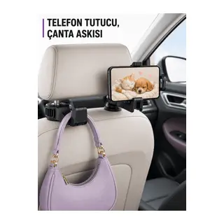 Ayarlanabilir Araç Telefon Tutucu ve Koltuk Başlığı Askılığı