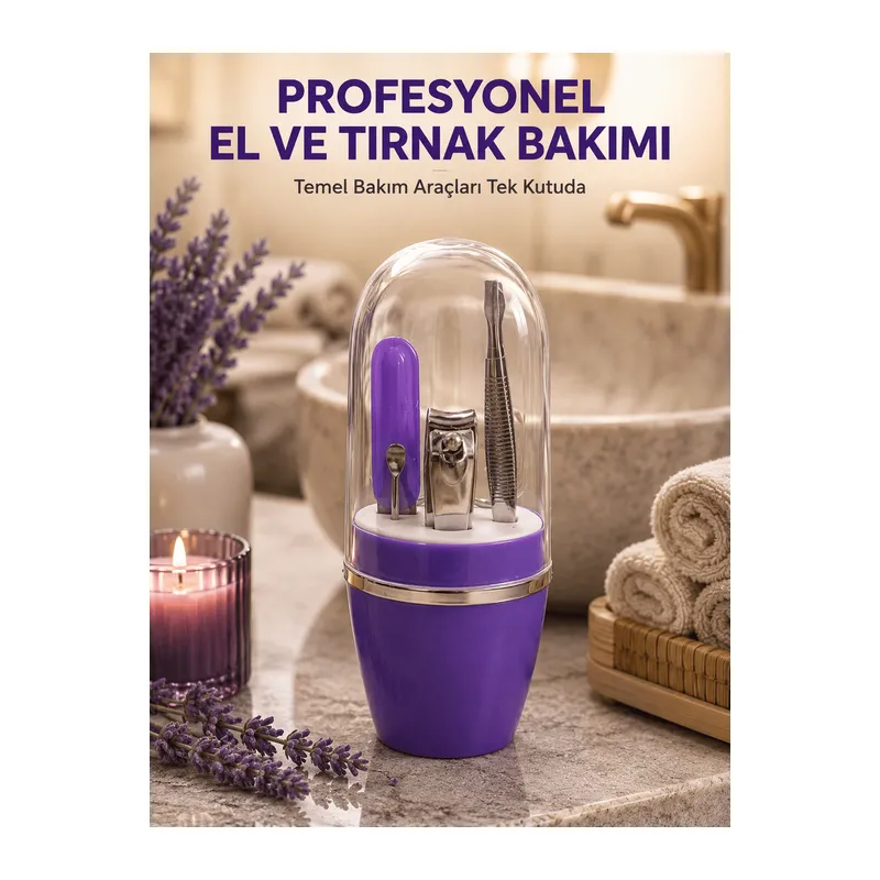 Çok Amaçlı Mor Manikür Bakım Seti Kompakt Bakım Çantası