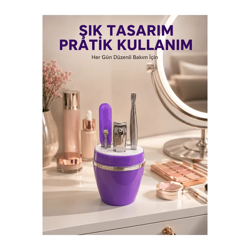 Mor Manikür Pedikür Seti Taşınabilir Kişisel Bakım Kiti