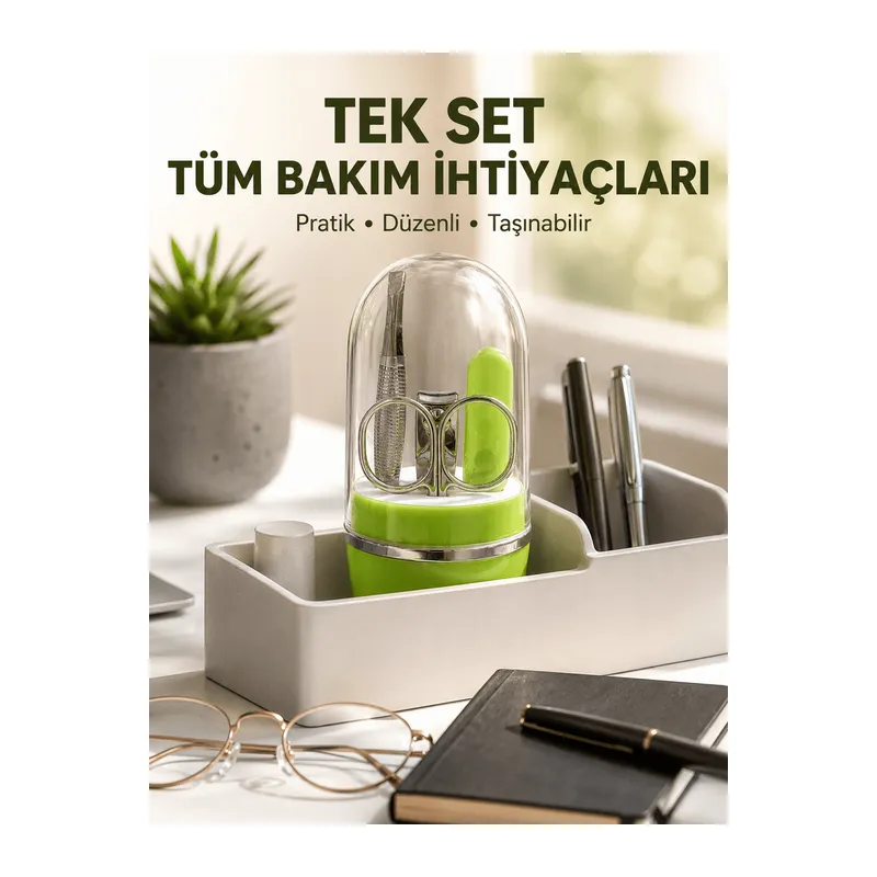 Yeşil Tırnak Bakım Seti Cımbız Makas Tırnak Makası ve Törpü