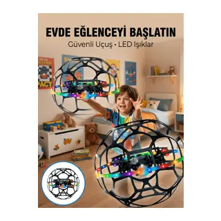 El Hareketi Kontrollü Futbol Topu Tasarımlı Drone LED Işıklı