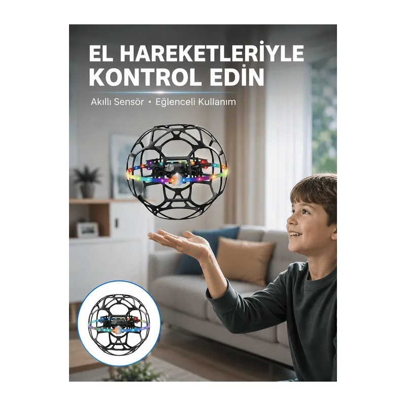 LED Işıklı Futbol Topu Mini Drone Akıllı Sensörlü El Kontrollü