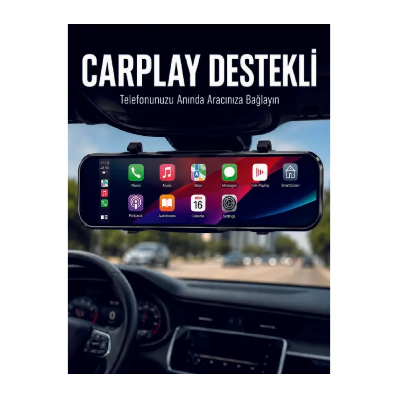 Ayna Carplay Araç İçi 9.66 İnç IPS Ekran Geri Görüş Kamerası Destekli