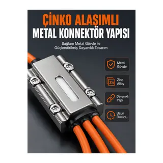 USB Type-C, Lightning ve Micro USB Uyumlu 3'ü 1 Arada Hızlı Şarj Kablosu