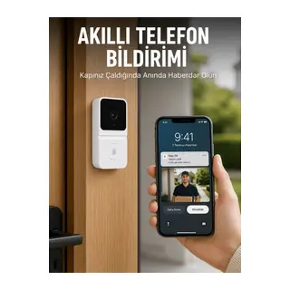 Beyaz Wi-Fi Akıllı Görüntülü Kapı Zili HD Kamera, Gece Görüşü ve Telefon Bildirimli Kablosuz Kapı Zili
