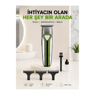 Profesyonel Saç Sakal Tıraş Makinesi T Bıçaklı Şarjlı Kablosuz 3 Taraklı Erkek Bakım Seti