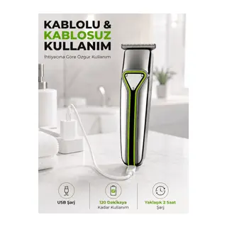 T Bıçaklı Saç Sakal Kesme Makinesi Şarjlı Kablosuz Ense Favori Şekillendirme Tıraş Makinesi