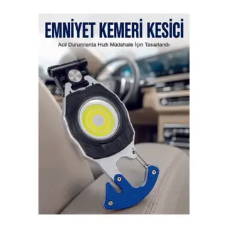Şarjlı Acil Durum Feneri Elektronik Çakmak Tornavida ve Emniyet Kemeri Kesicili Taşınabilir El Feneri