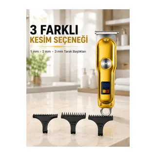 T Bıçaklı Erkek Tıraş Makinesi USB Şarjlı LED Göstergeli Turbo Özellikli Saç Sakal Kesme Makinesi
