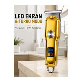 Erkek Saç Sakal Tıraş Makinesi LED Ekranlı Turbo Modlu T Bıçaklı Ense Favori Şekillendirme Makinesi