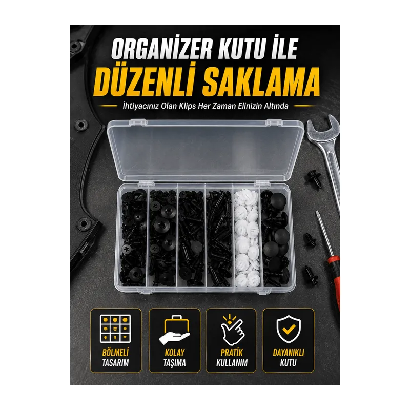 Profesyonel Oto Klips Tamir Seti 6 Farklı Model Plastik Sabitleme Pimi Organizer Kutulu