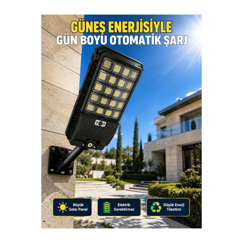 Güneş Enerjili Hareket Sensörlü LED Sokak Lambası Uzaktan Kumandalı Dış Mekan Aydınlatma